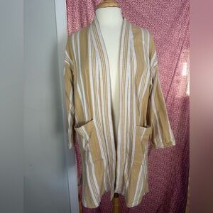 Eileen Fisher yellowand White Striped open front blazer oversized